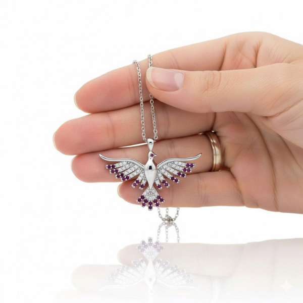 925 Ayar Gümüş Anka Kuşu Kolye Aurora Silver